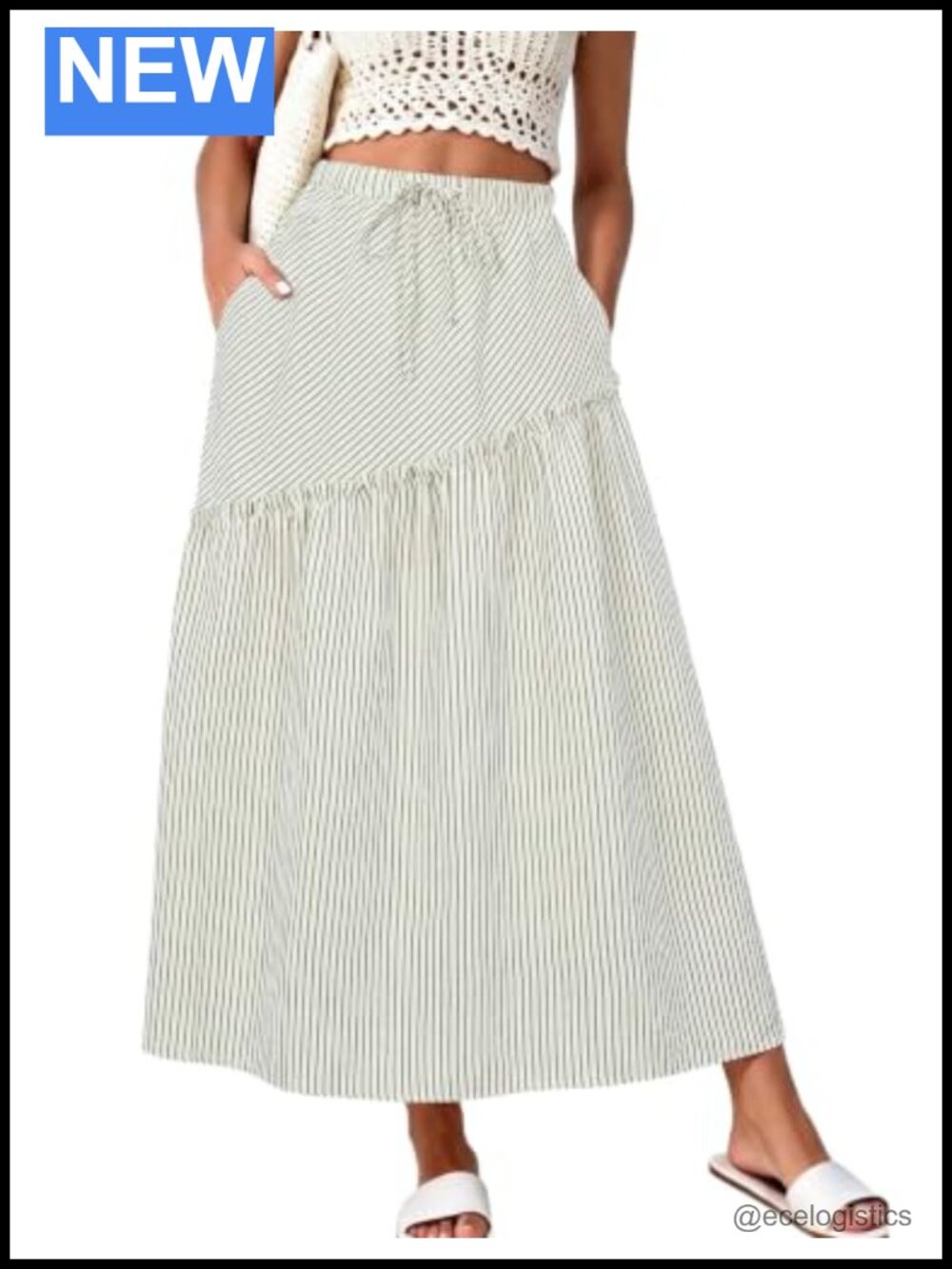 Women's Striped High Waist Maxi Skirt A-Line Pull On Polyester